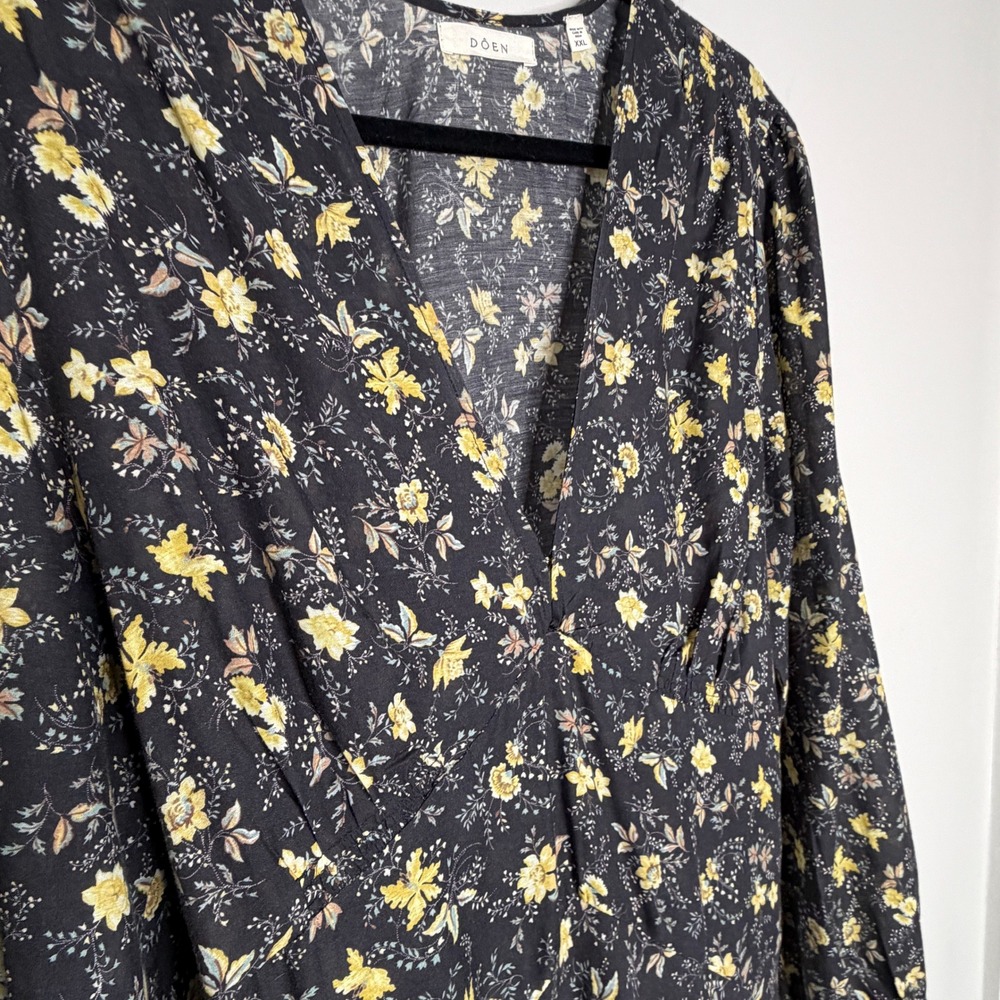 DOEN Charleston Noir Winding Blossoms Floral Midi Dress XXL Organic Cotton Boho - Picture 13 of 16